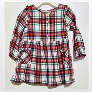 Cat & Jack Dress Girl 2T Toddler Long Sleeve Plaid Flannel Holiday Christmas Kid